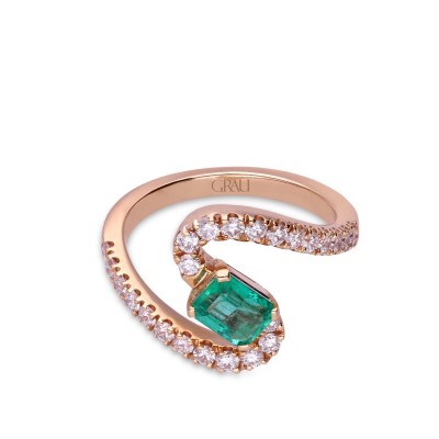 S ring emerald and diamonds Grau
