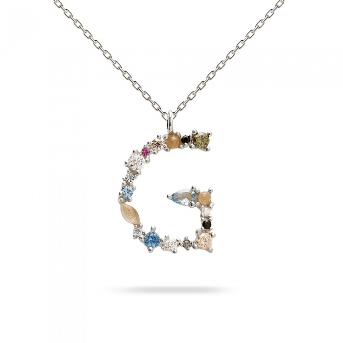 Silver Initial G Necklace with Semiprecious Stones by PdPaola