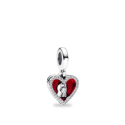 Red Double Heart and Lock Pandora Pendant Charm