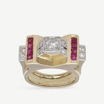 Art Deco diamond and ruby ring