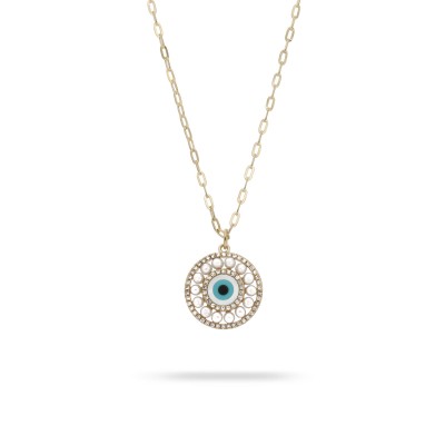 Tiny Charms Grau Turquoise, Yellow Gold and Diamond Necklace