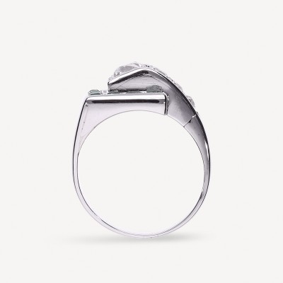 Platinum Chevalier signet ring, diamonds and emeralds