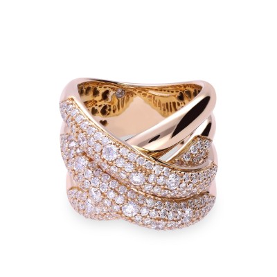 Grau Crossover Ring in Rose Gold and Diamond Pavé