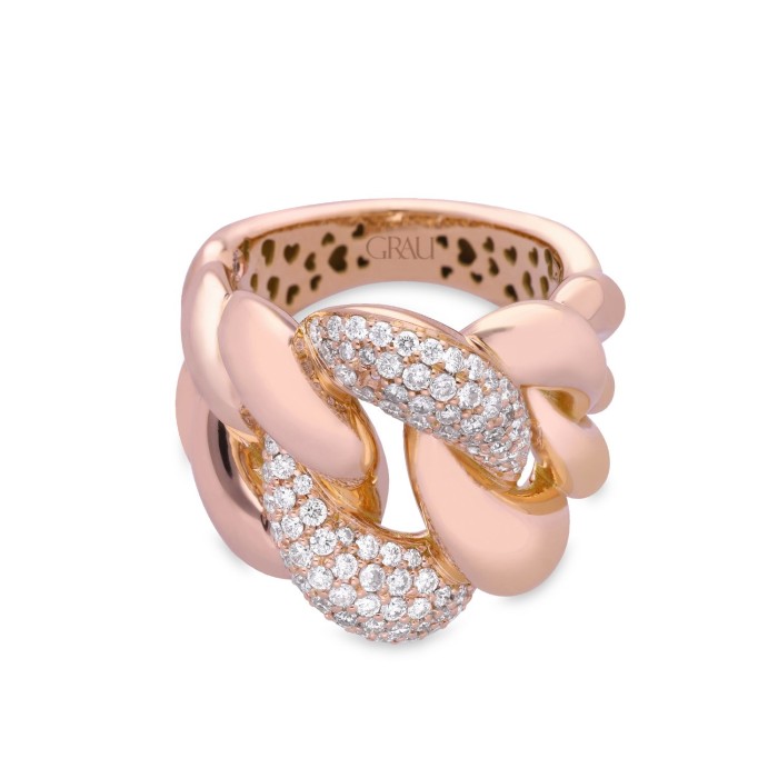 Anillo Grau Maxi Eslabones en Oro Rosa con Diamantes