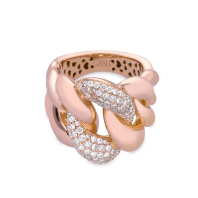 Grau Maxi Link Ring in Rose Gold with Diamonds