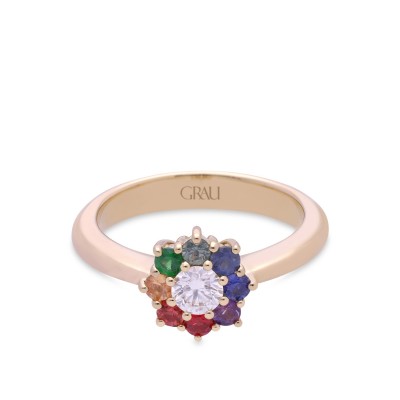 Rose Roseton Ring in Yellow Gold and Sapphires