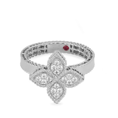 Anell d´or blanc i forma de flor amb diamants de Roberto Coin, talla 56