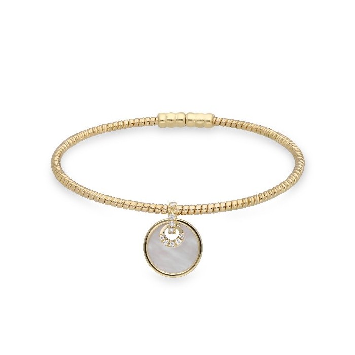 Rigid Yellow Gold and Mother-of-Pearl Bracelet