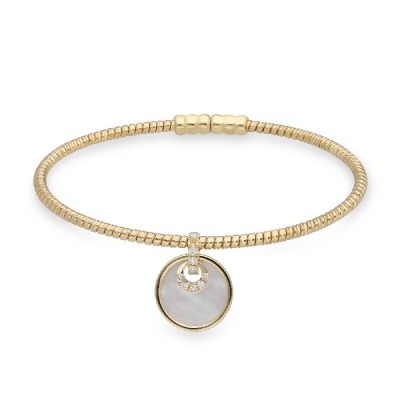 Rigid Yellow Gold and Mother-of-Pearl Bracelet