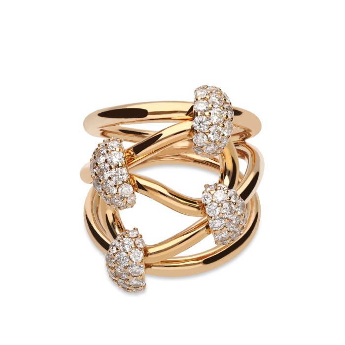 Four-Center Rose Gold and Diamonds Grau Ring