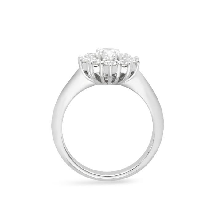 White Gold Rosette Ring with Diamond Band