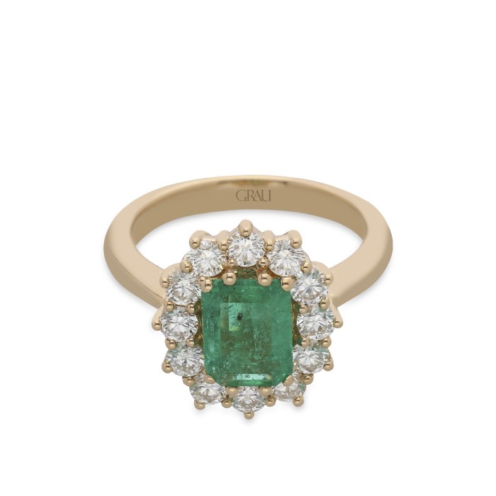 Rosette Ring Grau Colombian Emerald and Pink Gold