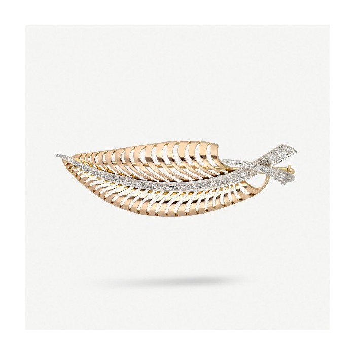 Art Deco Feather brooch rose gold and diamonds