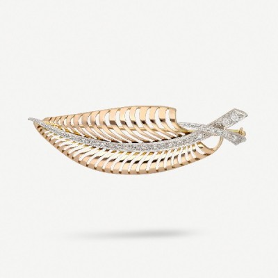 Art Deco Feather brooch rose gold and diamonds