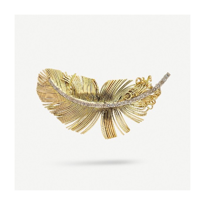 Vintage diamond and yellow gold feather brooch