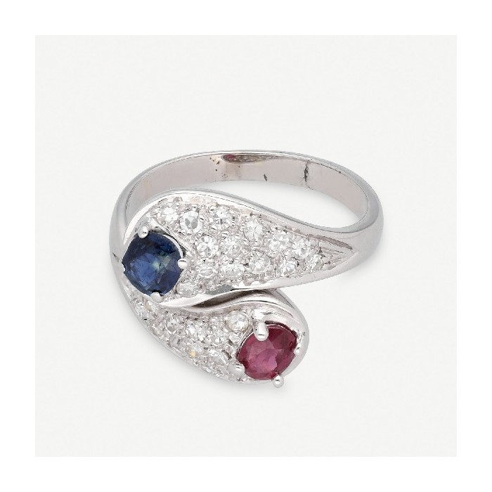 You and me vintage gold, sapphire and ruby ring