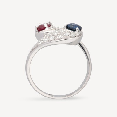 You and me vintage gold, sapphire and ruby ring