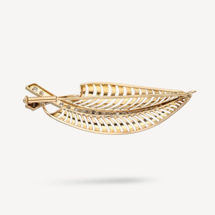 Art Deco Feather brooch rose gold and diamonds