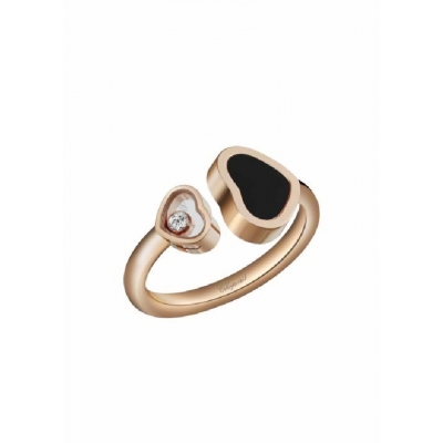 Chopard Happy Hearts ring in pink gold and black onyx