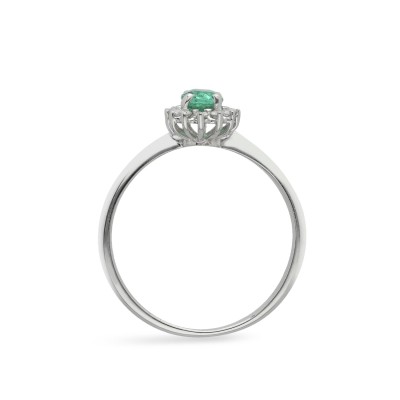 Emerald and White Gold Rosette Grau Ring