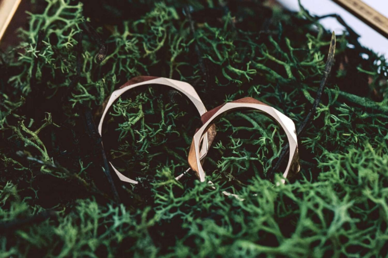 alianzas de boda sobre cesped