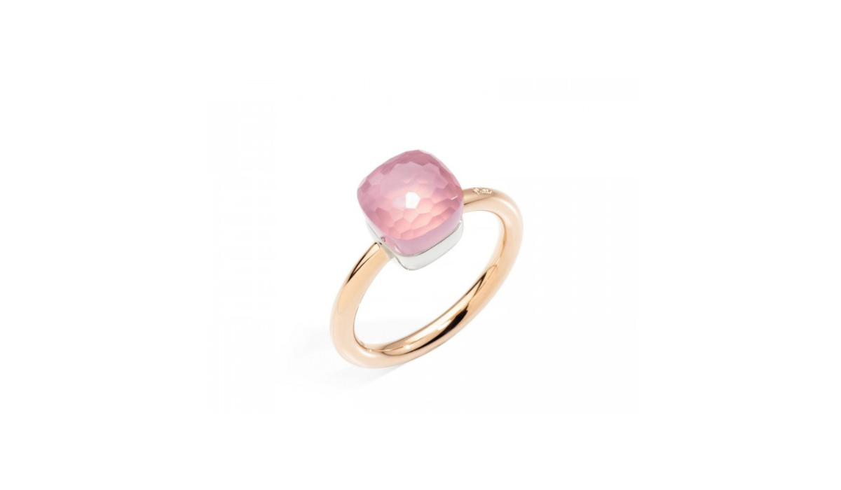 anillo pomellato coleccion nudo con piedra rosa