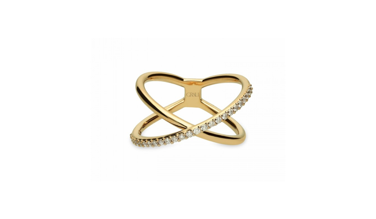 anillo cruzado de oro amarillo y diamantes