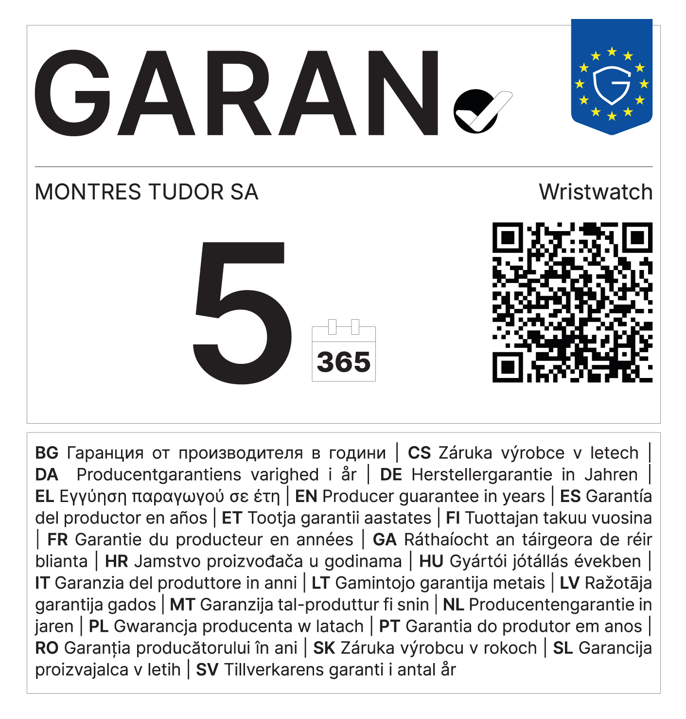 Etiqueta de garantía UE