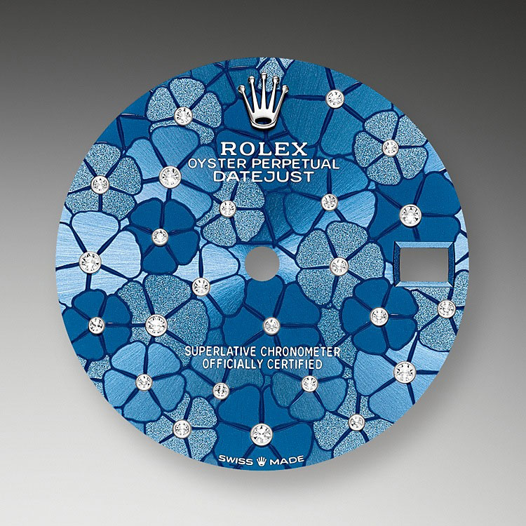 Azzurro blue dial, floral motif set with diamonds Rolex Datejust 31 at Joyería Grau