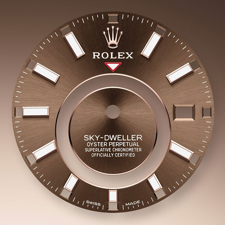 Foto esfera chocolate Reloj Rolex Sky-Dweller en Joyería Grau
