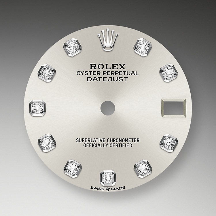Esfera plateada engastada con diamantes Rolex Datejust 31 en Joyería Grau
