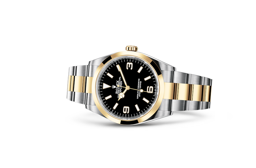 Reloj Rolex Explorer de acero Oystersteel, oro amarillo y esfera negra en Joyería Grau