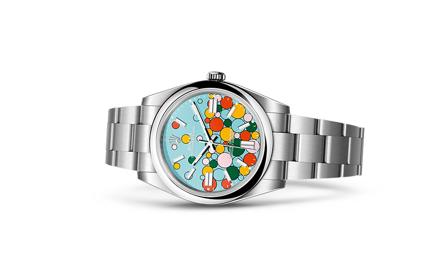 Rolex Oyster Perpetual white gold and Turquoise blue, Celebration motif in Joyería Grau