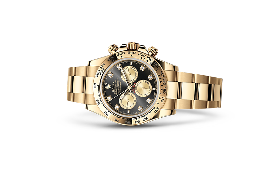 Rolex Cosmograph Daytona yellow gold and Bright black and golden dial set with diamonds in Joyería Grau