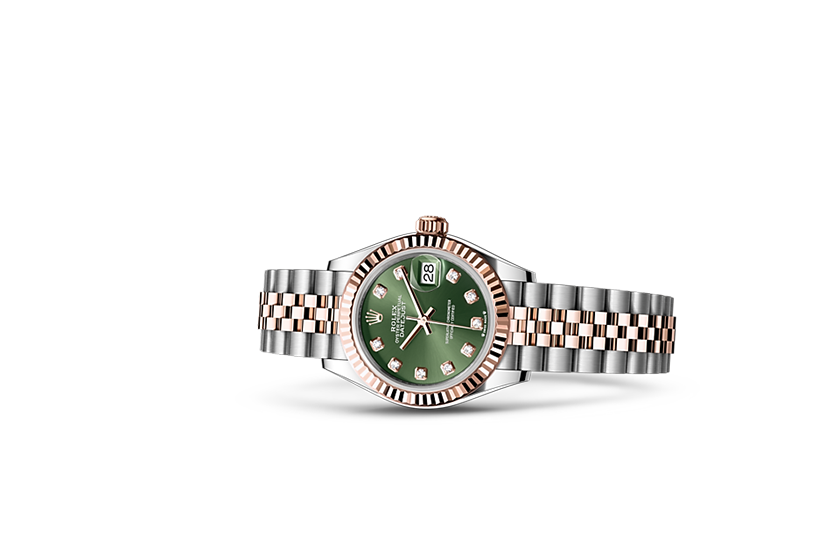 Rolex Watch Lady-Datejust Everose Rolesor, y Olive green dial set with diamonds in Joyería Grau