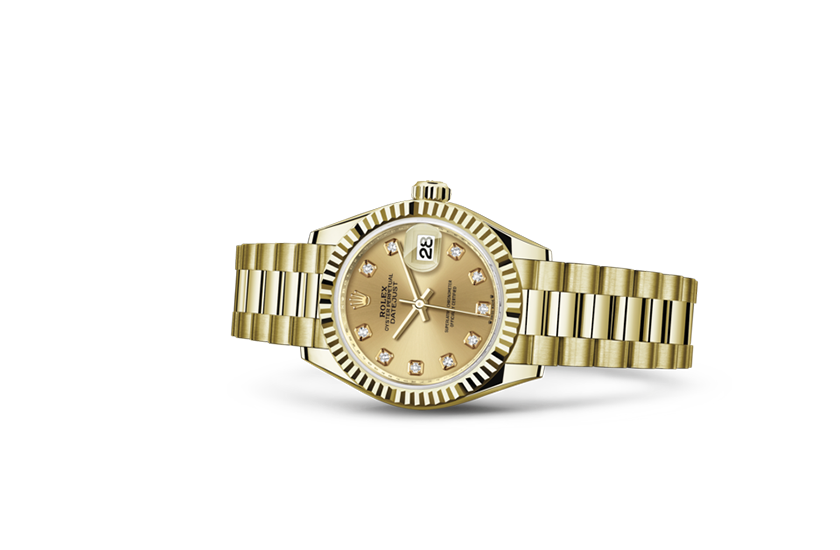 Reloj Rolex Lady-Datejust oro amarillo y esfera color champagne engastada de diamantes en Joyería Grau 