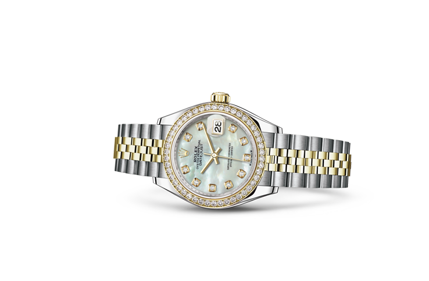 Rolex Lady-Datejust de acero Oystersteel, oro amarillo, esfera de nácar blanco engastada de diamantes en Joyería Grau
