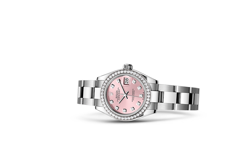 Rolex Watch Lady-Datejust Oystersteel, white gold set with diamonds, y Pink Dial set with diamonds in Joyería Grau