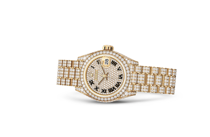 Rolex Watch Lady-Datejust yellow gold, diamonds and Diamond-paved dial in Joyería Grau