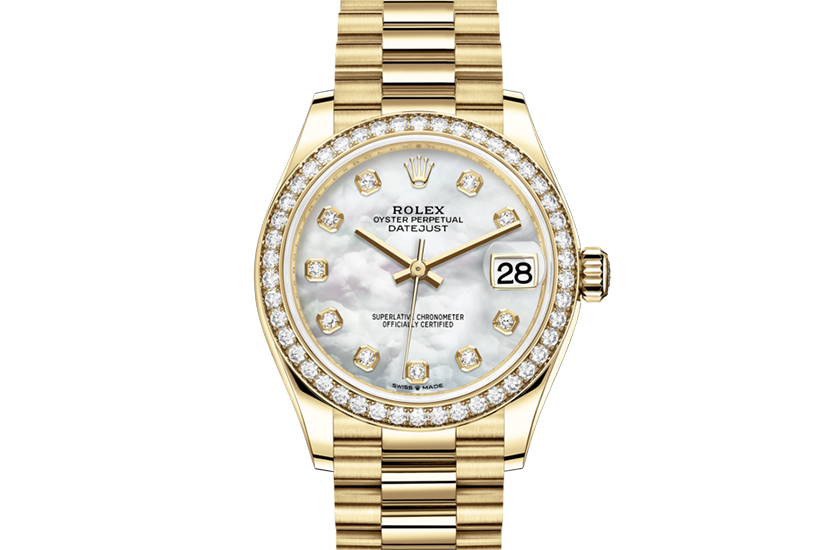Reloj Rolex Datejust 31 de oro amarillo, diamantes y esfera de nácar blanco engastada de diamantes  de Joyería Grau en Barcelona y Lloret de Mar