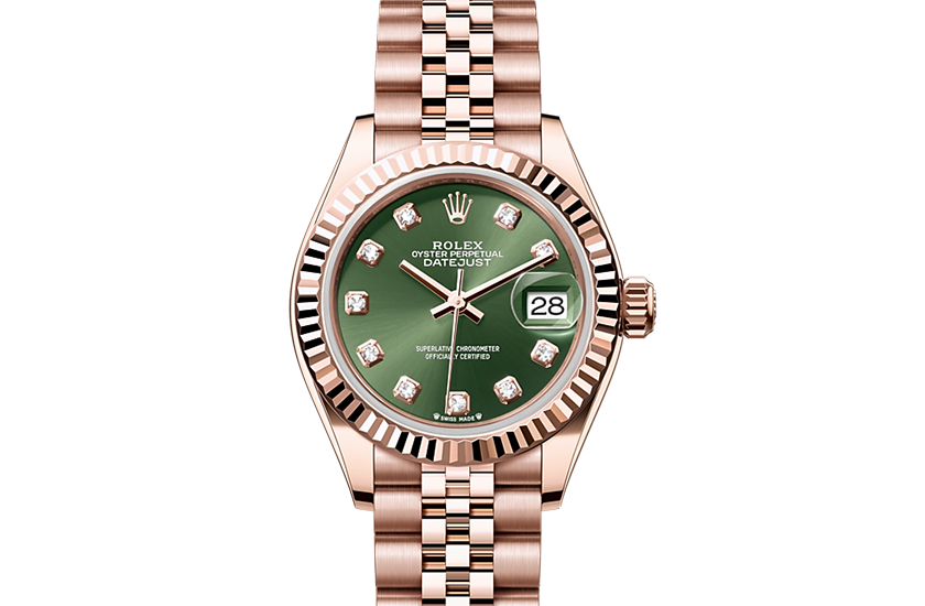 Rolex Lady-Datejust Everose gold, y Olive Green Dial set with diamonds  in Joyería Grau