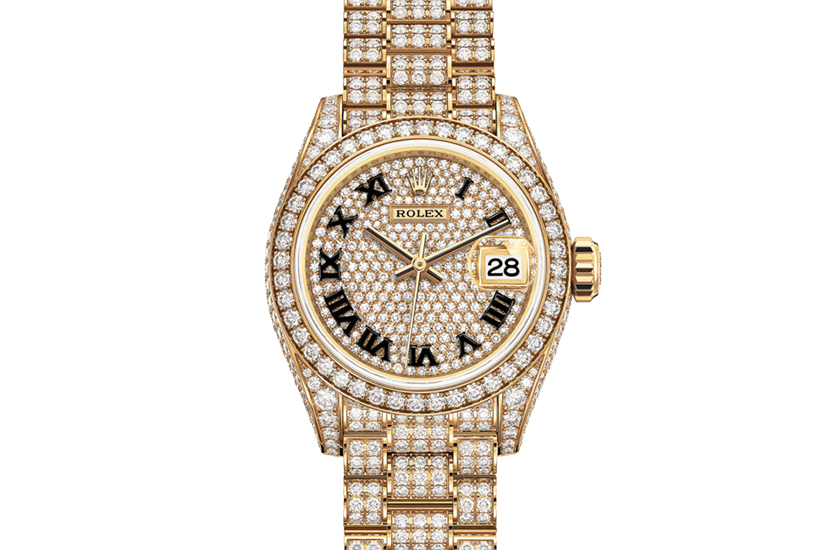 Rolex Lady-Datejust de oro amarillo, diamantes y esfera pavé diamantes en Joyería Grau