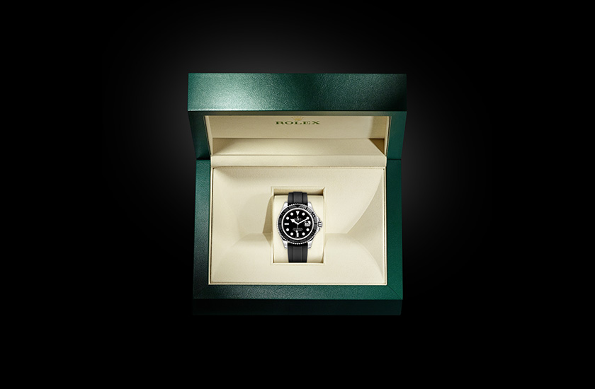Estuche reloj Rolex Yacht-Master 42 de oro blanco y esfera negra  Joyería Grau