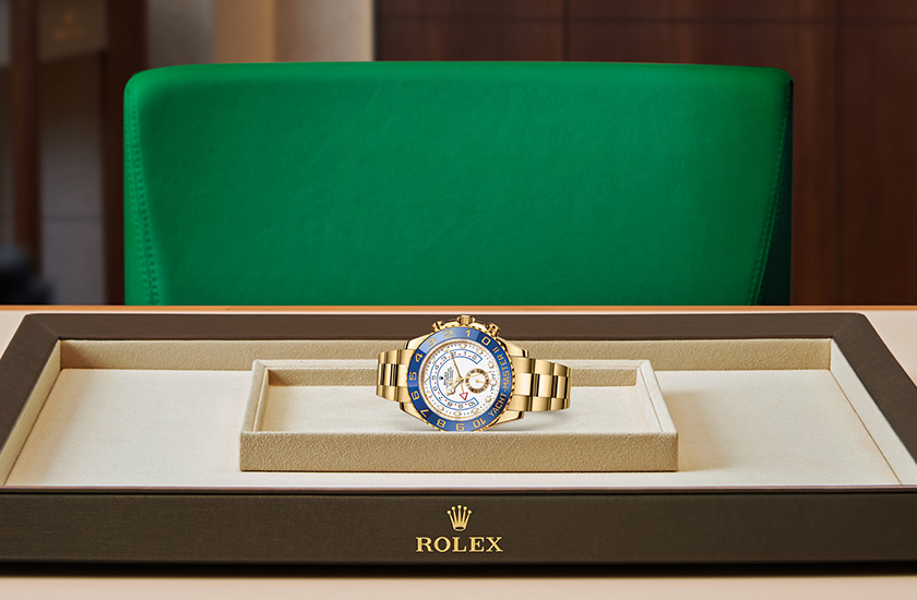Presentación reloj Rolex Yacht-Master II de oro amarillo y esfera blanca en Joyería Grau