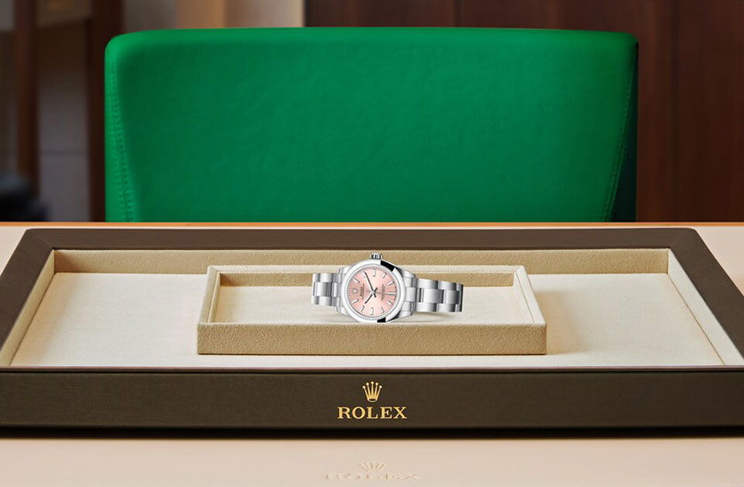 Rolex Oyster Perpetual 28 de acero Oystersteel y esfera rosa watchdesk en Joyería Grau