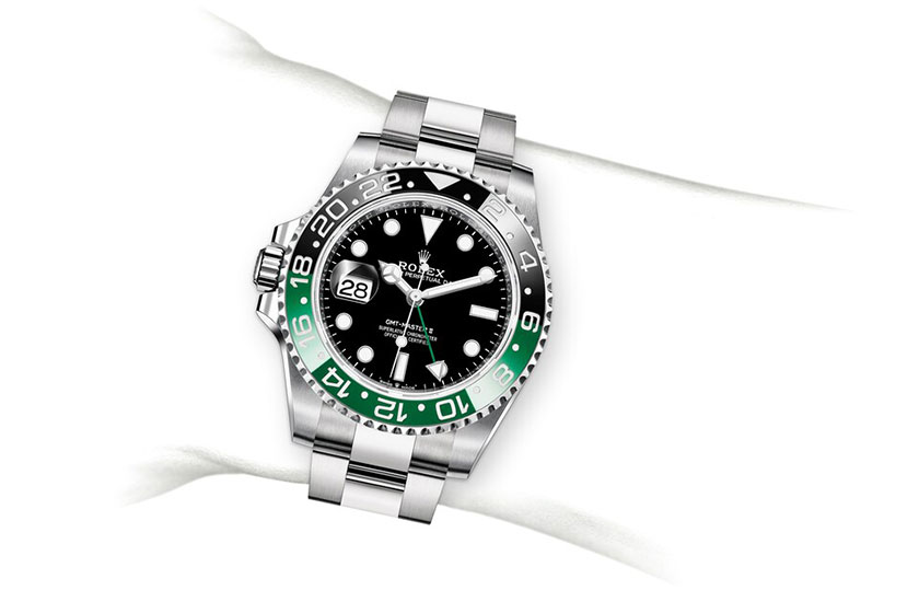 Simulated wrist Rolex GMT-Master II, Oystersteel and black dial  at Joyería Grau